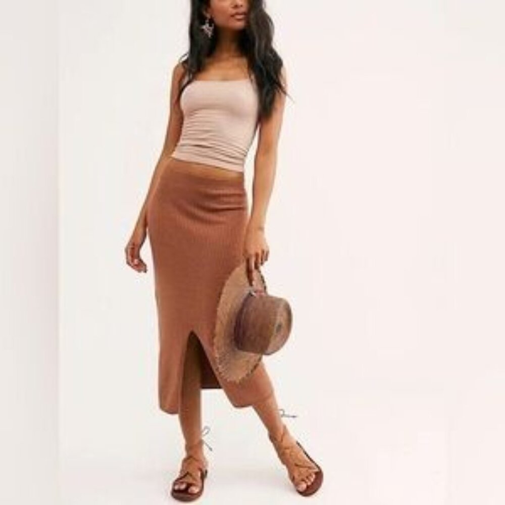 NWOT Free People Skyline Midi Skirt in Rust, XL